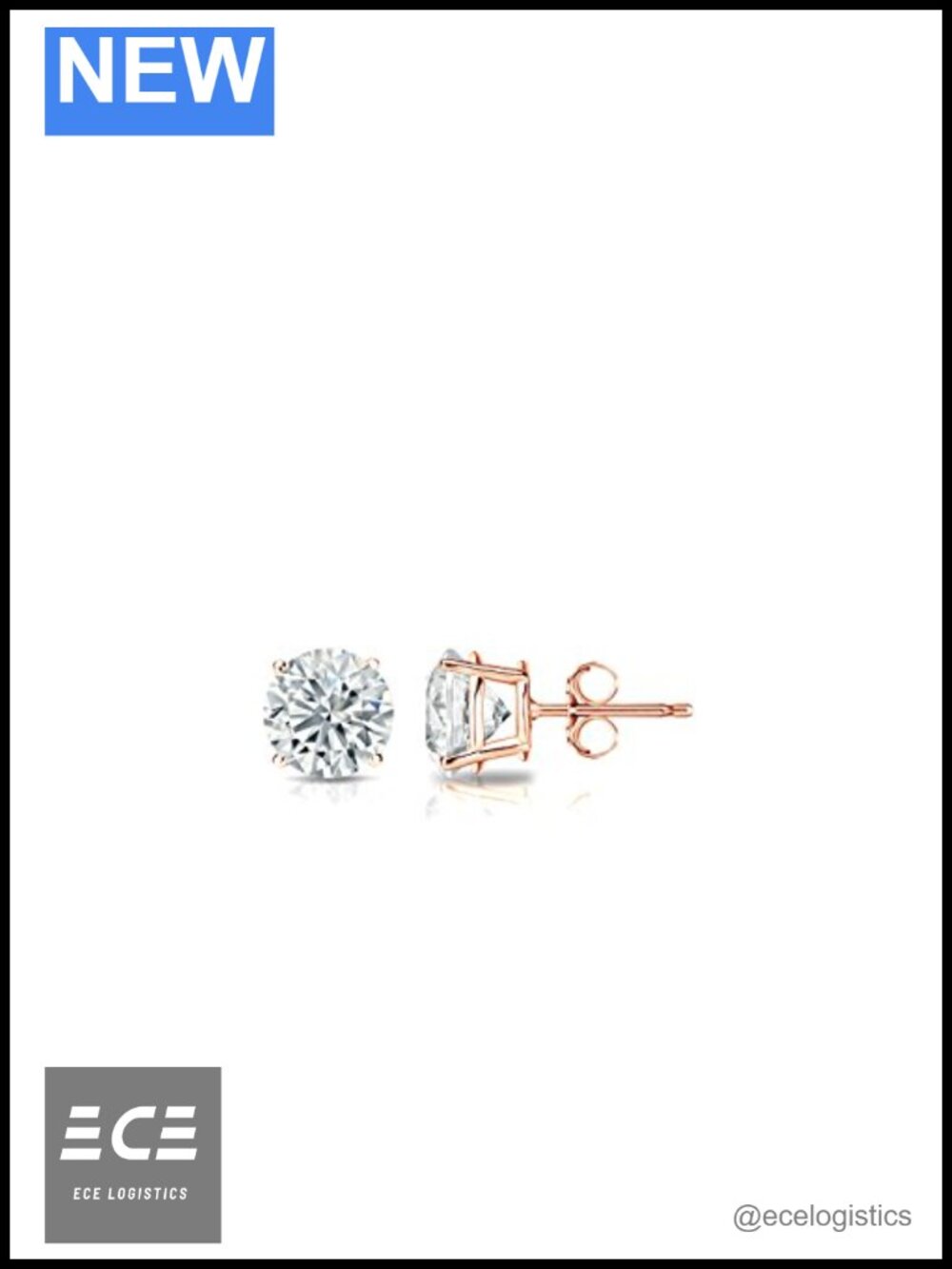 1/4 Carat Lab Grown Diamond Round Stud Earrings in 14k Gold 4-Prong Basket Push